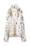 Abrigo de piel sintética de invierno para mujer leopardo blanco