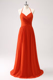 Vestido largo de dama de honor halter halter naranja