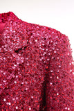 Blazer largo de mujer con muescas fucsia brillantes