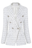 Blazer midi de mujer cruzada blanca con puntos