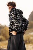 Sudadera con capucha con cremallera de piel sintética de leopardo Abrigo de manga larga para hombre