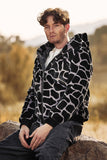 Sudadera con capucha con cremallera de piel sintética de leopardo Abrigo de manga larga para hombre