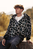 Sudadera con capucha con cremallera de piel sintética de leopardo Abrigo de manga larga para hombre