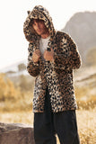 Leopardo de longitud media de piel sintética Abrigo de invierno para hombre