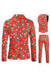 Traje de festival para hombre con estampado de árbol verde rojo de Navidad de 3 piezas