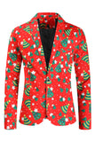 Traje de festival para hombre con estampado de árbol verde rojo de Navidad de 3 piezas