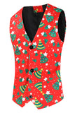 Traje de festival para hombre con estampado de árbol verde rojo de Navidad de 3 piezas