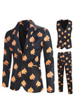 Trajes de fiesta para hombre de 3 piezas con estampado animal negro