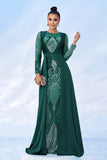 Vestido formal estampado de lentejuelas verdes con mangas largas