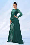 Vestido formal estampado de lentejuelas verdes con mangas largas