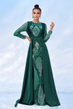 Vestido formal estampado de lentejuelas verdes con mangas largas