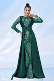 Vestido formal estampado de lentejuelas verdes con mangas largas