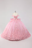 Vestido de fiesta rosa de la princesa Blush con hombros descubiertos Vestido de quinceañera de tul de mariposa con lazo