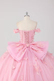 Vestido de fiesta rosa de la princesa Blush con hombros descubiertos Vestido de quinceañera de tul de mariposa con lazo