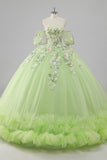 Princesa Limón Verde Tul Vestido de Fiesta Vestido Largo de Quinceañera con Apliques