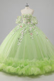 Princesa Limón Verde Tul Vestido de Fiesta Vestido Largo de Quinceañera con Apliques