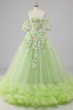 Princesa Limón Verde Tul Vestido de Fiesta Vestido Largo de Quinceañera con Apliques