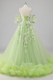 Princesa Limón Verde Tul Vestido de Fiesta Vestido Largo de Quinceañera con Apliques