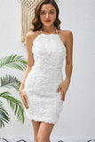 Vestido de cóctel Bodycon Cuello Halter con Apliques Blancos