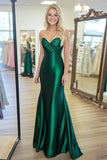 Chic Novia Vestido de Fiesta de Satén Verde Oscuro