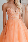 Vestido de fiesta largo de tul con apliques de encaje de princesa naranja