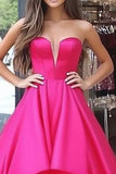 Vestido de fiesta largo de satén alto y bajo fucsia princesa