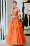 Vestido de fiesta largo de encaje escalonado de princesa naranja