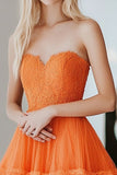 Vestido de fiesta largo de encaje escalonado de princesa naranja