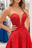 Vestido de fiesta de satén Princesa Rojo Novia con Apliques