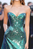 Vestido de gala A Line Sweetheart verde oscuro brillante