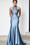 Vaina Gris Azul Vestido de gala sin tirantes halter