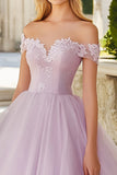 Vestido de Quinceañera Princesa Con Hombros Descubiertos Tul Morado Claro con Apliques