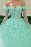 Princesa Mint Off The Shoulder Vestido de Quinceañera con Apliques de Tul