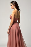 Vestido de fiesta de tul sin tirantes Dusty Rose A Line