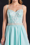 Tirantes de espagueti menta A Line Appliques Prom Dress