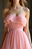 Organza Rosa A Line Sweetheart Ruffles A Line Vestido de Fiesta