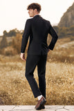 Trajes de hombre chal de 3 piezas negros con solapa slim fit