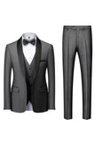 Trajes de hombre chal de 3 piezas negros con solapa slim fit