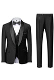 Trajes de hombre chal de 3 piezas negros con solapa slim fit