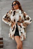 Chal blanco y marrón Solapa Midi Faux Fur Shearling Coat