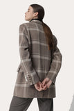 Caqui Plaid Solapa con muescas Abrigo de lana para mujer de doble pecho