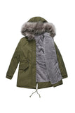 Abrigo polar verde militar con capucha de invierno cálido y forro polar