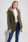 Abrigo polar verde militar con capucha de invierno cálido y forro polar