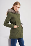 Abrigo polar verde militar con capucha de invierno cálido y forro polar