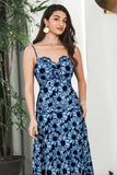 Vestido de fiesta maxi boho floral azul negro