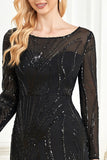 Mermaid Selenteys Boat Neck Black Mother of the Bride Dress with Long Sleeves