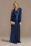 Glitter Navy Madre de la Novia Vestido con mangas largas