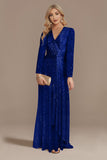 Glitter Navy Madre de la Novia Vestido con mangas largas