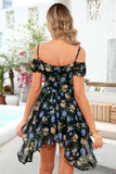 Vestido de verano Boho Floral Asimétrico Negro