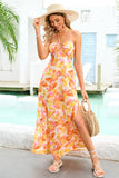 Vestido casual de verano halter estampado naranja con hendidura